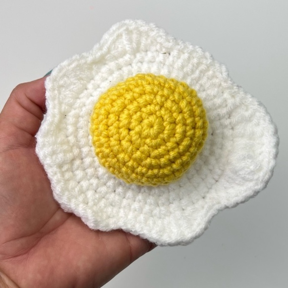 Fried Egg Catnip Crochet Toy
